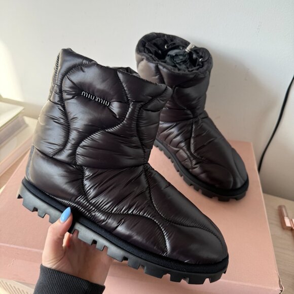 NWt Miu Miu Quilted Boots Black Nylon Padded Drawstring Sz 40 - Picture 7 of 12